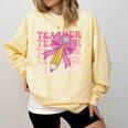 Teacher Pencil Back To School Groovy Pink Teacher First Day Comfort Colors Sweatshirt Butter