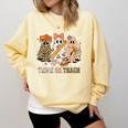 Trick Or Teach Groovy Teacher Halloween Floral Ghost Comfort Colors Sweatshirt Butter