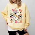 Trick Or Teach Groovy Teacher Halloween Retro Floral Ghost Comfort Colors Sweatshirt Butter