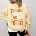 Trick Or Teach Halloween Shirt For Teacher Kids Floral Ghost Comfort Colors Sweatshirt Butter Trick Or Teach Halloween Shirt For Teacher Kids Floral Ghost Comfort Colors Sweatshirt Butter