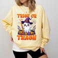 Trick Or Teach Teacher Halloween Ghost Pencil Floral Comfort Colors Sweatshirt Butter Trick Or Teach Teacher Halloween Ghost Pencil Floral Comfort Colors Sweatshirt Butter