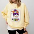Witchy Teacher Halloween Messy Bun Teacher Bleached Comfort Colors Sweatshirt Butter