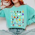 Alphabet ABCs Halloween Characters Kindergarten Teacher Kids Comfort Colors Sweatshirt Chalky Mint Alphabet ABCs Halloween Characters Kindergarten Teacher Kids Comfort Colors Sweatshirt Chalky Mint