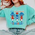 All American Teacher Pencil Coquette Bow USA Flag Teachers Comfort Colors Sweatshirt Chalky Mint