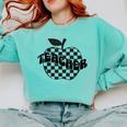 Back To School Checkered Apple Teacher Checkerboard Teacher For Men Women Girls Kids Comfort Colors Sweatshirt Chalky Mint