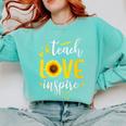 Back To School Teach Love And Inspire Teacher Sunflower Comfort Colors Sweatshirt Chalky Mint