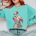 Book Lover Cute Flamingo Reading Teacher Librarian Women Comfort Colors Sweatshirt Chalky Mint