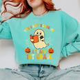You Can't Scare Me I Teach First Grade Halloween Teacher Comfort Colors Sweatshirt Chalky Mint