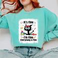 Cat It's Fine I'm Fine Everything Is Fine Teacher Life Comfort Colors Sweatshirt Chalky Mint
