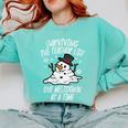 Christmas Surviving Teacher Life Meltdown Xmas Women Men Comfort Colors Sweatshirt Chalky Mint