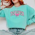 Coquette Bow Back To School First Day Teacher Comfort Colors Sweatshirt Chalky Mint