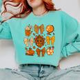 Coquette Teach Teacher Bows Thanksgiving Turkey Fall Autumn Comfort Colors Sweatshirt Chalky Mint