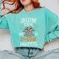 Creepin It Real With My 2nd Grade Monsters Halloween Teacher For Men Women Kids Comfort Colors Sweatshirt Chalky Mint