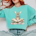 Cute Reading Bunny Glasses Books Bookworm Reader Teacher Comfort Colors Sweatshirt Chalky Mint