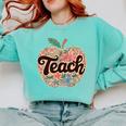 Cute Teacher With Apple Retro Teacher Kids Back To School Comfort Colors Sweatshirt Chalky Mint Cute Teacher With Apple Retro Teacher Kids Back To School Comfort Colors Sweatshirt Chalky Mint