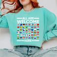 ESL Teacher All Are Welcome Here For Worlds Virtual Teachers Comfort Colors Sweatshirt Chalky Mint ESL Teacher All Are Welcome Here For Worlds Virtual Teachers Comfort Colors Sweatshirt Chalky Mint
