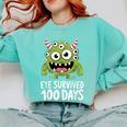Eye Survived 100 Days Of School Monster Lover Teacher Kids Comfort Colors Sweatshirt Chalky Mint