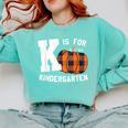 Fall Kindergarten Teacher K Is For Buffalo Plaid Pumpkin Comfort Colors Sweatshirt Chalky Mint