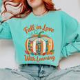 Fall In Love With Learning Book Lover Autumn Pumpkin Teacher Comfort Colors Sweatshirt Chalky Mint