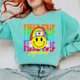 Field Trip Squad Groovy Field Day Smile Face Teacher Tie Dye Comfort Colors Sweatshirt Chalky Mint