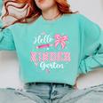 First Day Of School Teacher Girl Coquette Hello Kindergarten Comfort Colors Sweatshirt Chalky Mint
