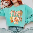 First Grade Fall Floral Coquette Bow Teachers Students Comfort Colors Sweatshirt Chalky Mint First Grade Fall Floral Coquette Bow Teachers Students Comfort Colors Sweatshirt Chalky Mint