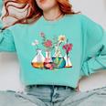 Floral Beakers Chemistry Lab Teacher Comfort Colors Sweatshirt Chalky Mint