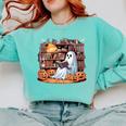 Ghost Book Reading Halloween Books Lover Teacher Comfort Colors Sweatshirt Chalky Mint