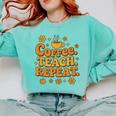 Groovy Coffee Teach Repeat Retro Teacher Comfort Colors Sweatshirt Chalky Mint