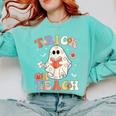 Groovy Halloween Trick Or Teach Retro Floral Ghost Teacher Comfort Colors Sweatshirt Chalky Mint