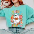 Groovy Halloween Trick Or Teach Retro Floral Ghost Teacher For Men Women Kids Comfort Colors Sweatshirt Chalky Mint Groovy Halloween Trick Or Teach Retro Floral Ghost Teacher For Men Women Kids Comfort Colors Sweatshirt Chalky Mint