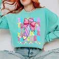 Groovy Teacher Cute Coquette Bow Flower Retro Back To School Comfort Colors Sweatshirt Chalky Mint