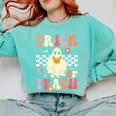 Groovy Teacher Halloween Retro Trick Or Teach Floral Ghost Comfort Colors Sweatshirt Chalky Mint