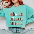 Halloween Library Ghost Books Teacher Spooky Trick Or Teach Comfort Colors Sweatshirt Chalky Mint