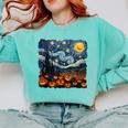 Halloween Pumpkin Starry Night Van Gogh Art Teacher Comfort Colors Sweatshirt Chalky Mint
