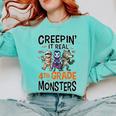 Halloween Teacher Creepin It Real With My 4th Grade Monsters Comfort Colors Sweatshirt Chalky Mint Halloween Teacher Creepin It Real With My 4th Grade Monsters Comfort Colors Sweatshirt Chalky Mint
