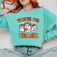 Halloween Teacher Ghosts Trick Or Teach Retro Costume Women Comfort Colors Sweatshirt Chalky Mint Halloween Teacher Ghosts Trick Or Teach Retro Costume Women Comfort Colors Sweatshirt Chalky Mint