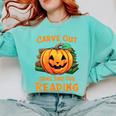 Halloween Teacher Librarian Pumpkin Reading Books Men Women Kids Comfort Colors Sweatshirt Chalky Mint Halloween Teacher Librarian Pumpkin Reading Books Men Women Kids Comfort Colors Sweatshirt Chalky Mint