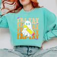 Happy Fri-Yay Friday Lovers Groovy Teacher Life Halloween Comfort Colors Sweatshirt Chalky Mint