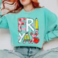 Happy Fri-Yay Teacher Back To School Friday Lovers Comfort Colors Sweatshirt Chalky Mint
