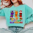 Happy Hallothanksmas Halloween Thanksgiving Pencils Teachers Comfort Colors Sweatshirt Chalky Mint Happy Hallothanksmas Halloween Thanksgiving Pencils Teachers Comfort Colors Sweatshirt Chalky Mint