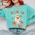 Haunted By 67 Boo Ghost Teacher 6 7 Halloween Costume Comfort Colors Sweatshirt Chalky Mint