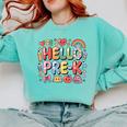 Hello Pre-K Back To School Teacher Student Fun Graphic Tee Comfort Colors Sweatshirt Chalky Mint