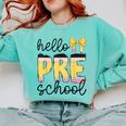 Hello Pre-K Preschool Back To School First Day Teacher Kids Comfort Colors Sweatshirt Chalky Mint Hello Pre-K Preschool Back To School First Day Teacher Kids Comfort Colors Sweatshirt Chalky Mint