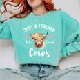 Just A Teacher Who Loves Cows Shirt Cute Highland Cow Comfort Colors Sweatshirt Chalky Mint