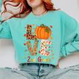 Love 2nd Grade Happy Fall Thanksgiving For 2nd Teacher For Men Women Girls Kids Comfort Colors Sweatshirt Chalky Mint