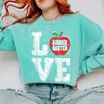 LOVE Kindergarten Teacher Student School Apple Comfort Colors Sweatshirt Chalky Mint