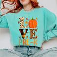 Love Pre-k Teacher Shirts Autumn Fall Pumpkin Fall Leopard Comfort Colors Sweatshirt Chalky Mint