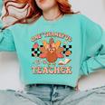 One Thankful Teacher Thanksgiving Retro Groovy Fall Teachers Comfort Colors Sweatshirt Chalky Mint