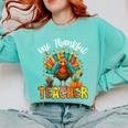 One Thankful Teacher Thanksgiving Turkey Cute Crayon Pencil Comfort Colors Sweatshirt Chalky Mint